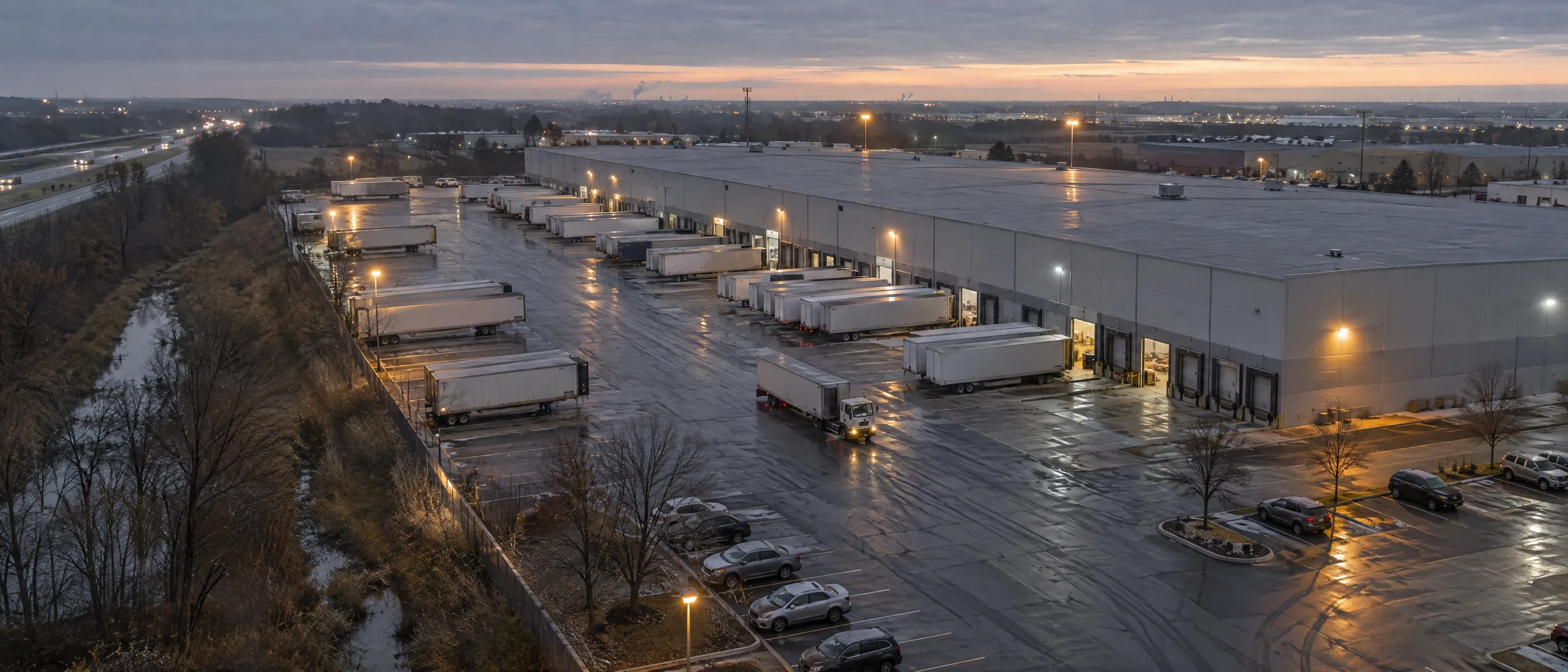 A distribution center at first light